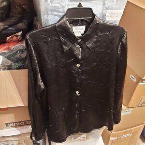 NEW TAG ! Tess Women Black Silky Long Sleeve Top Size M